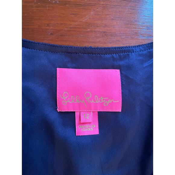 Lilly Pulitzer Navy Jacquard Long Sleeve Smocked Waist Mini Dress 12 - Picture 2 of 12